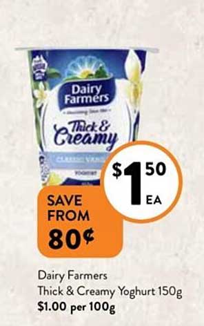 Dairy Farmers Thick & Creamy Yoghurt 150g Offer at FoodWorks