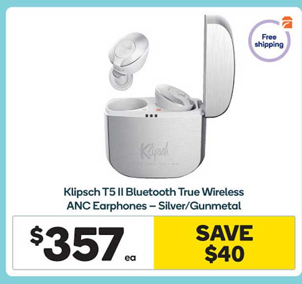 Woolworths Klipsch T5 II Bluetooth True Wireless Anc Earphones - Silver Or Gunmetal