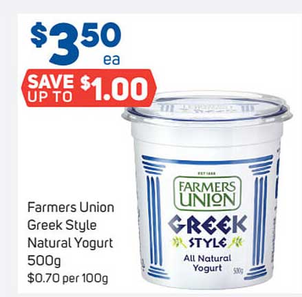 Greek Style Natural Yogurt Offer at Foodland