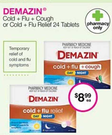 Priceline Demazin Cold + Flu + Cough Or Cold + Flu Relief 24 Tablets