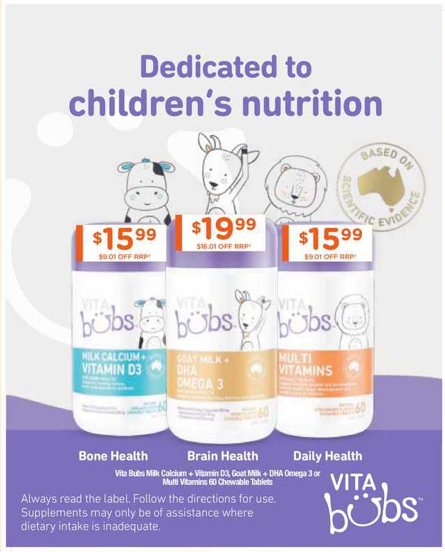Vita Bubs Milk Calcium + Vitamin D3 Goat Milk + Dha Omega 3 Or Multi ...