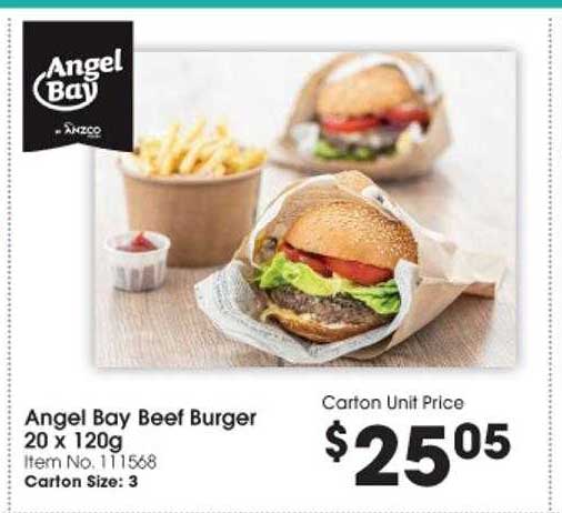 Campbells Wholesale Angel Bay Beef Burger 20 X 120g