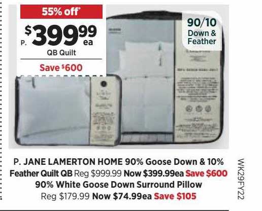 Harris Scarfe Jane Lamerton Home 90% Goose Down & 10% Feather Quilt Qb 90% White Goose Down Surround Pillow