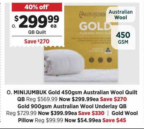 Harris Scarfe Minijumbuk Gold 450gsm Australian Wool Quilt Qb Gold 900gsm Australian Wool Underlay Qb Gold Wool Pillow