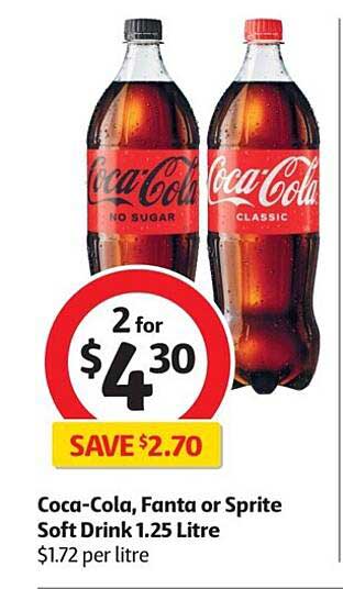 Coles Coca-Cola, Fanta Or Sprite Soft Drink 1.25 Litre