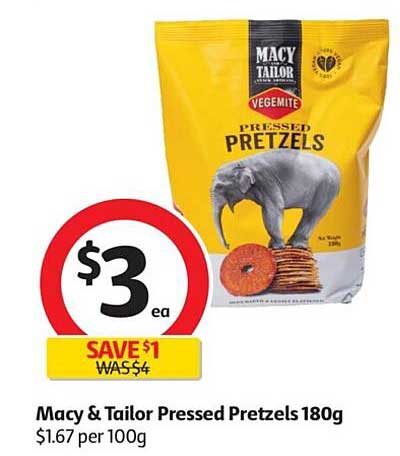 Coles Macy & Tailor Pressed Pretzels 180g