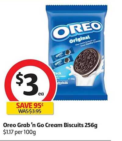 Coles Oreo Grab 'N Go Cream Biscuits 256g