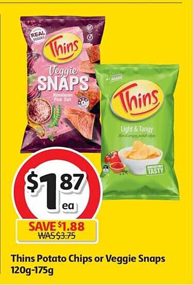 Coles Thins Potato Chips Or Veggi Snaps 120g-175g