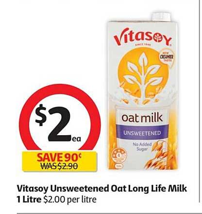 Coles Vitasoy Unsweetened Oat Long Life Milk 1 Litre