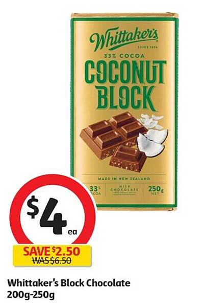 Coles Whittaker's Block Chocolate 200g-250g