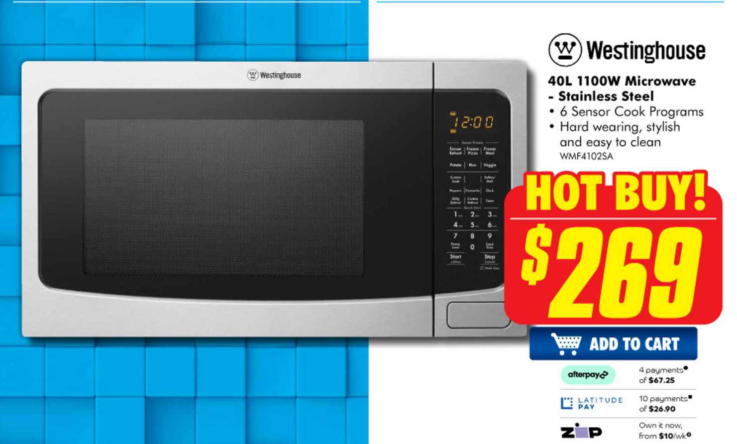 Westinghouse 40l 1100w Microwave - Stainless Steel Offer at The Good Guys