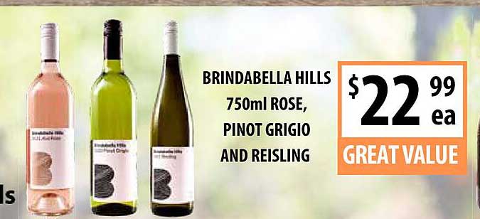 Supabarn Brindabella Hills 750ml Rose, Pinot Grigio And Reisling