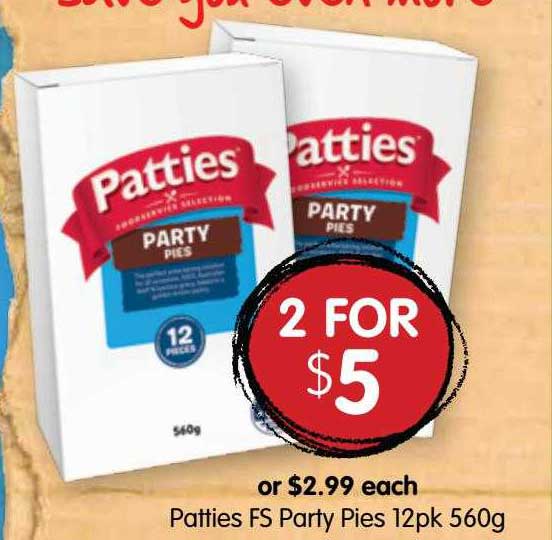 Spudshed Patties Fs Party Pies 12pk 560g