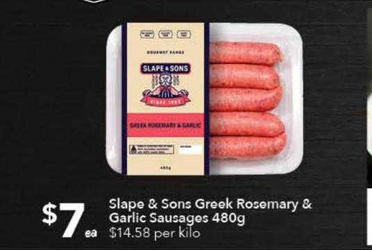 Ritchies Slape & Sons Greek Rosemary & Garlic Sausages 480g