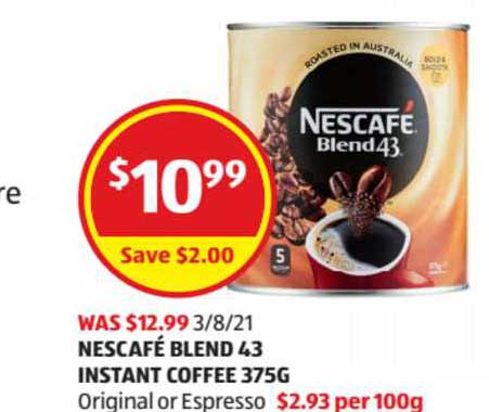 ALDI Nescafe Blend 43 Instant Coffee 375g