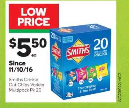 Smiths Crinkle Cut Chips Variety Multipack Pk 20 Offer at Woolworths ...