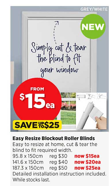 Easy Resize Blockout Roller Blinds Offer at Spotlight - 1Catalogue.com.au