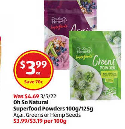ALDI Oh So Natural Superfood Powders 100g-125g