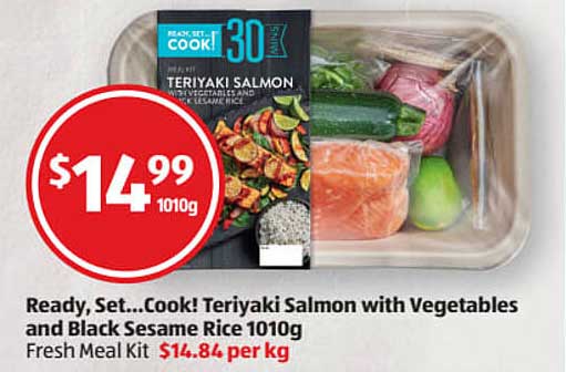 ALDI Ready, Set...Cook! Teriyaki Salmon With Vegetables And Black Sesame Rice 1010g