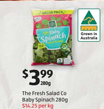 ALDI The Fresh Salad Co Baby Spinach 280g