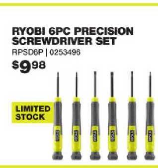 Bunnings Warehouse Ryobi 6pc Precision Screwdriver Set