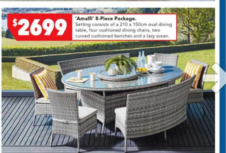 Harvey Norman 'Amalfi' 8-Piece Package : 210 X 150 Cm Oval Dining Table, 4 Cushioned Dining Chairs, 2 Curved Cushioned Benches And Lazy Susan