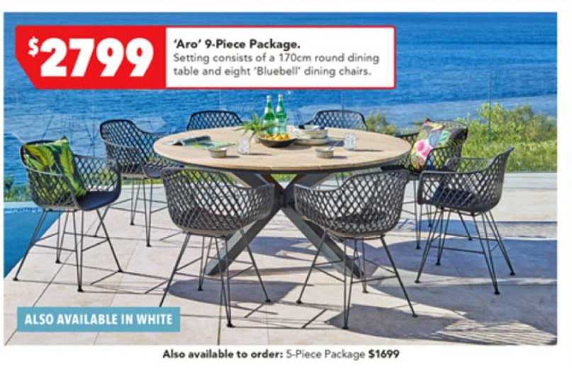 Harvey Norman 'Aro' 9-Piece Package : 170cm Round Dining Table And 8 'Bluebell' Dining Chairs