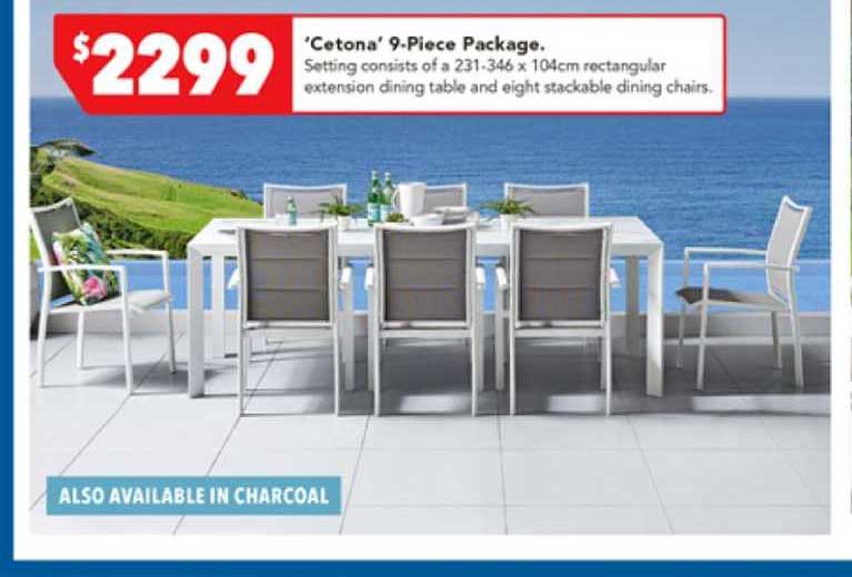 Harvey Norman 'Cetona' 9-Piece Package : 231-346 X 104cm Rectangular Extension Dining Table And 8 Stackable Dining Chairs