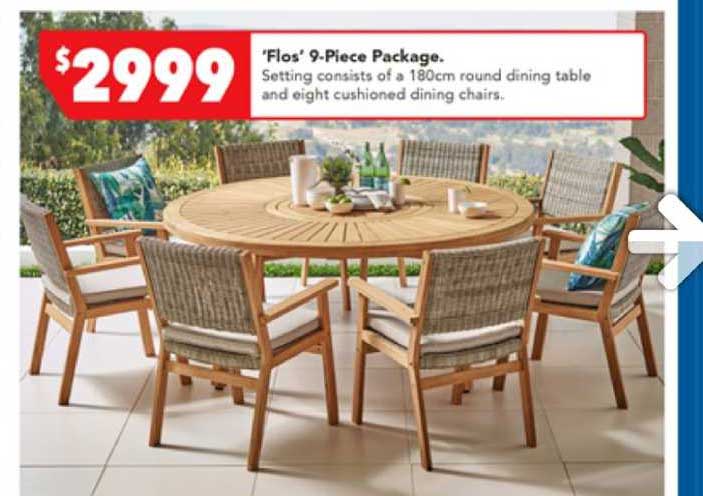Harvey Norman 'Flos' 9-Piece Package : 180cm Round Dining Table And 8 Cushioned Dining Chairs