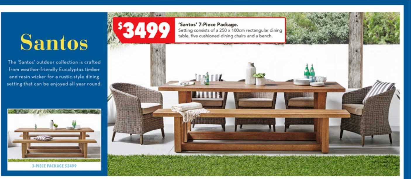 Harvey Norman 'Santos' 7-Piece Package : 250 X 100cm Rectangular Dining Table, 5 Cushioned Dining Chairs And Bench