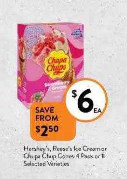Hershey's Reese's Ice Cream Or Chupa Chup Cones 4 Pack Or 1l Offer at ...