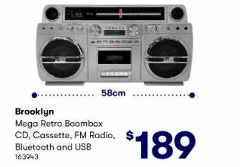 Brooklyn Mega Retro Boombax Cd Cassette Fm Radio Bluetooth And Usb ...
