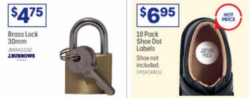 Brass Lock 30mm, 18 Pack Shoe Dot Labels Offer at Officeworks ...