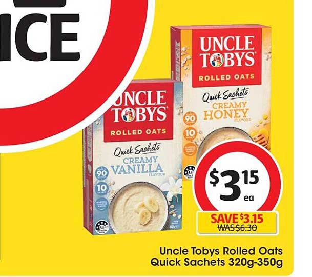 Uncle Tobys Rolled Oats Quick Sachets Offer at Coles - 1Catalogue.com.au