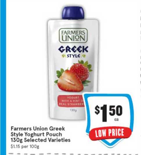 Farmers Union Greek Style Yoghurt Pouch 130g Offer at IGA - 1Catalogue ...