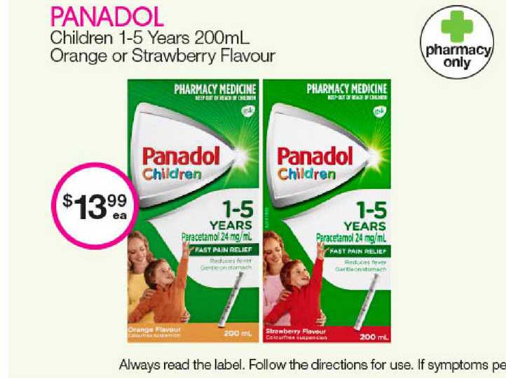 Priceline PANADOL Children 1-5 Years 200ml Orange Or Strawberry Flavour