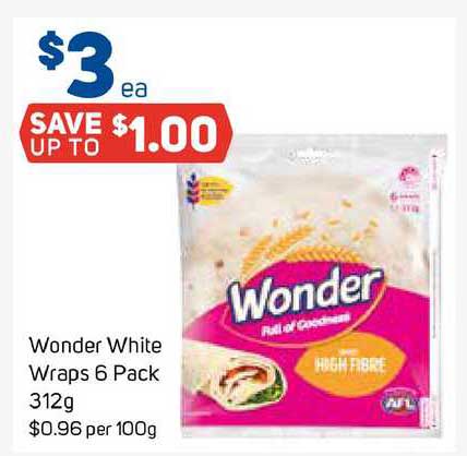 Wonder White Wraps 6 Pack 312g Offer at Foodland - 1Catalogue.com.au