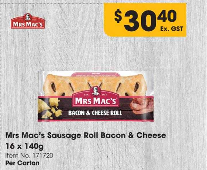 Campbells Wholesale Mrs Mac's Sausage Roll Bacon & Cheese 16