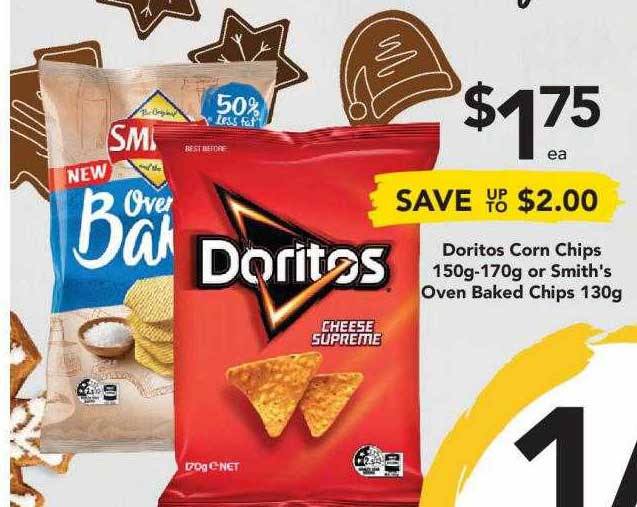 Doritos Corn Chips 150g-170g Or Smith's Oven Baked Chips Offer at Drakes