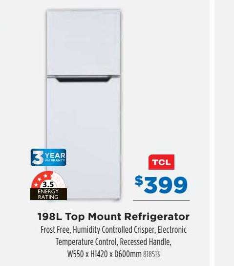 Betta 198l Top Mount Refrigerator Tcl