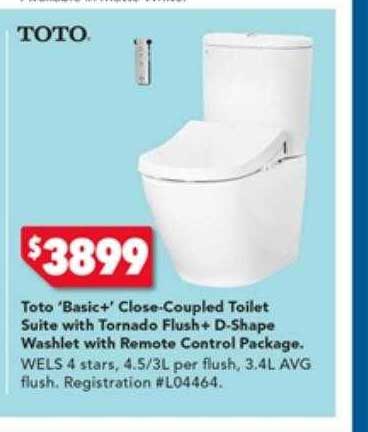 Toto 'basic+' Close-coupled Toilet Suite With Tornado Flush + D-shape