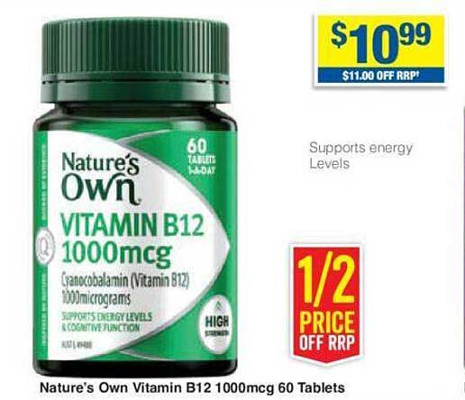 Nature's Own Vitamin B12 1000mcg 60 Tablets Offer at My Chemist