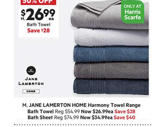 Jane Lamerton Home Harmony Towel Range Bath Towel Bath Sheet Offer at Harris Scarfe