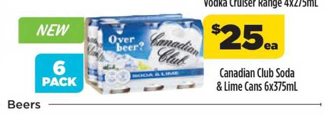 Liquorland Canadian Club Soda & Lime Cans 6x375mL