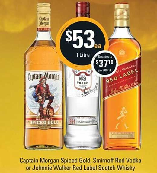Captain Morgan Spiced Gold Smirnoff Red Vodka Or Johnnie Walker Red Label Scotch Whisky Offer At