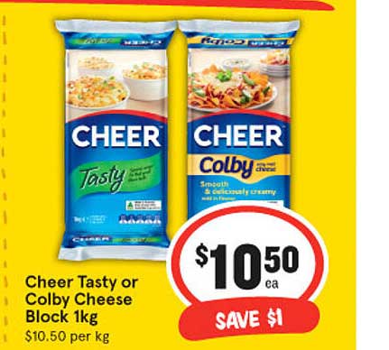 IGA Cheer Tasty Or Colby Cheese Block 1kg