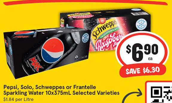 IGA Pepsi, Solo, Schweppes Or Frantelle Sparkling Water