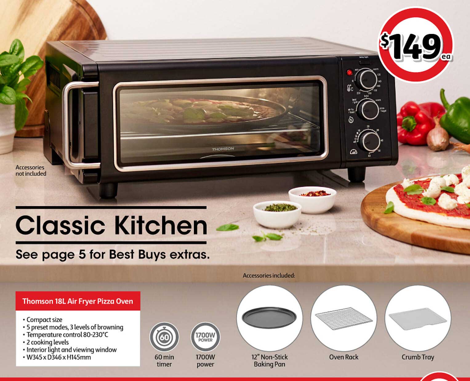 Coles Thomson 18l Air Fryer Pizza Oven