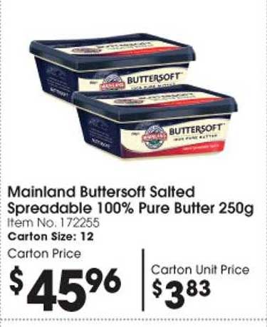Mainland Buttersoft Salted Spreadable 100% Pure Butter Offer at Campbells  Wholesale 