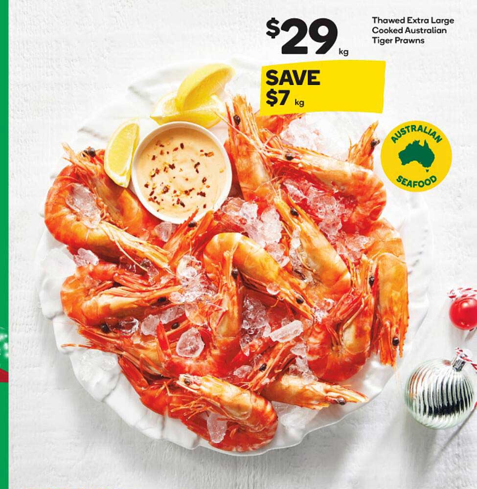 Thowed Extro Large Cooked Australian Tiger Prawns Offer At Woolworths